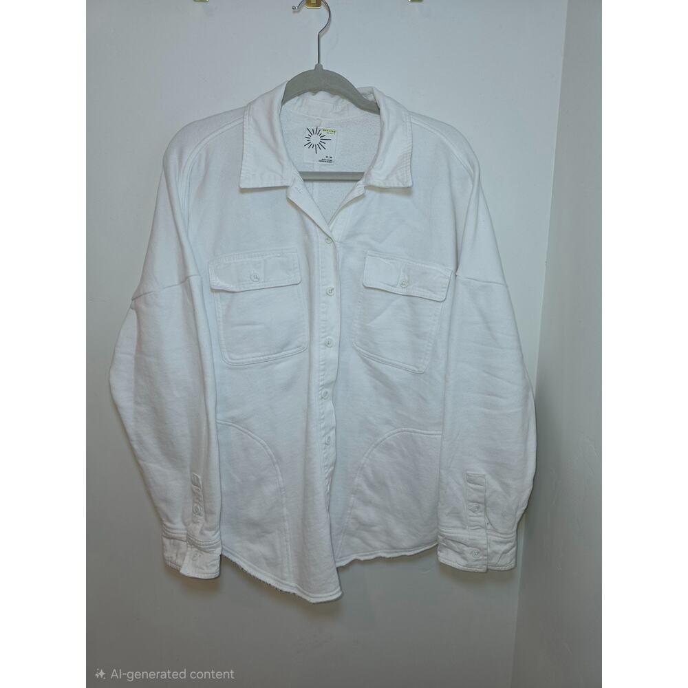 Aerie Lumberjane Shirt Size M Oversized White Fleece Shacket Cozy Cabin Soft